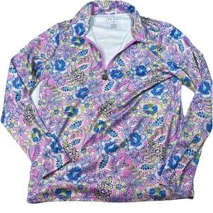 Stella Parker Sport Women's Quarter Zip Athletic Long Sleeve Shirt Floral EUC S